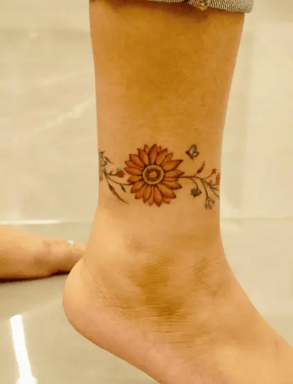 Yellow Flower Floral Anklet Tattoo