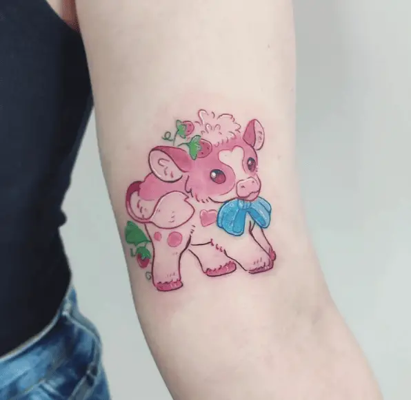 Strawberry Cow Arm Tattoo
