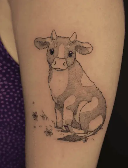 Greyscale Fluffy Cow Tattoo