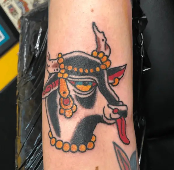 Sacred Cow Head Elbow Tattoo