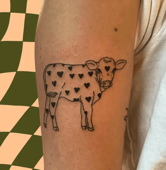 Cow with Heart Spots Tattoo