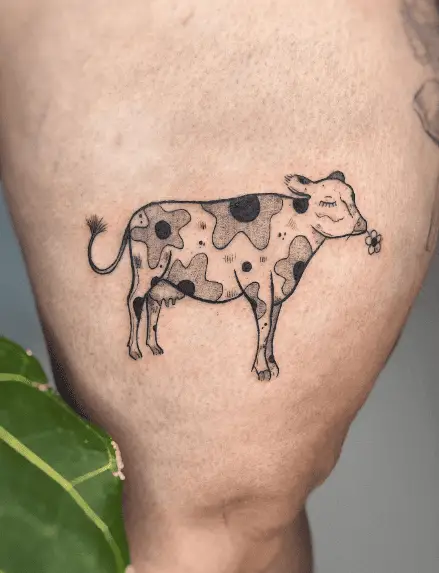 Kissing Cow with Patches Tattoo