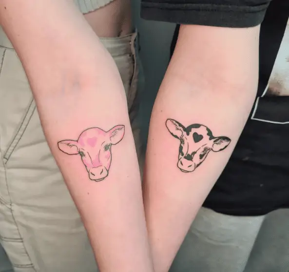Matching Cow Heads Forearm Tattoo