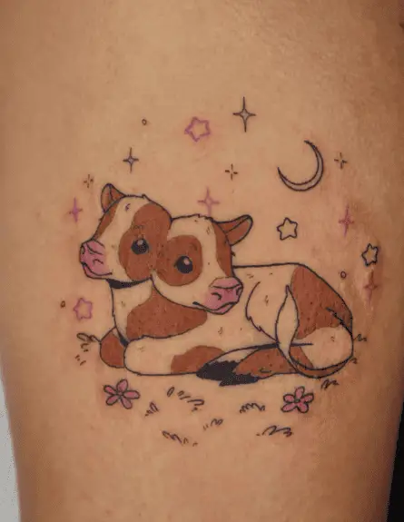 Brown Two Headed Calf Tattoo