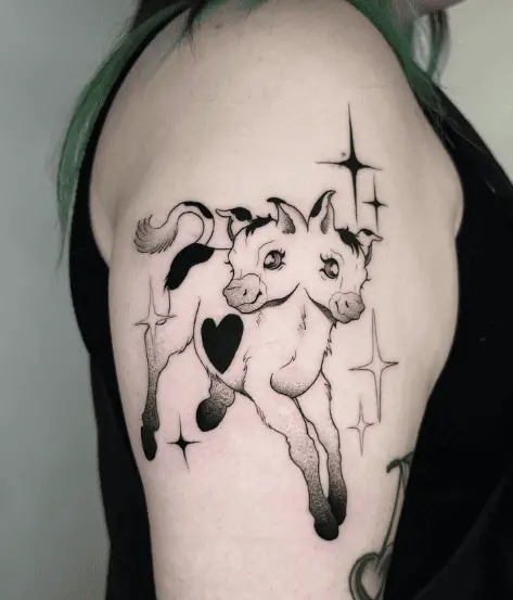 Two Headed Calf with Sparks Arm Tattoo
