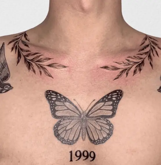 Black and Grey Butterfly with 1999 Tattoo