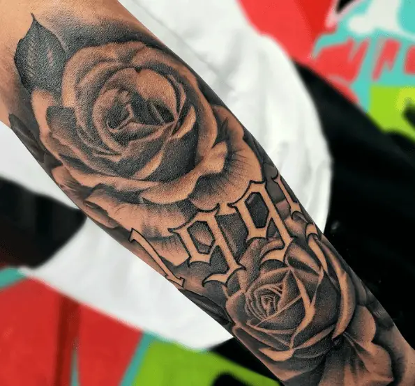 Greyscale Roses with 1999 Year Tattoo