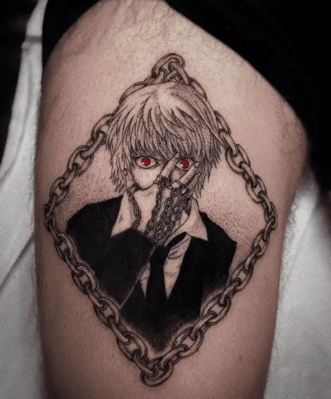 Greyish Red Eyed Kurapika Tattoo