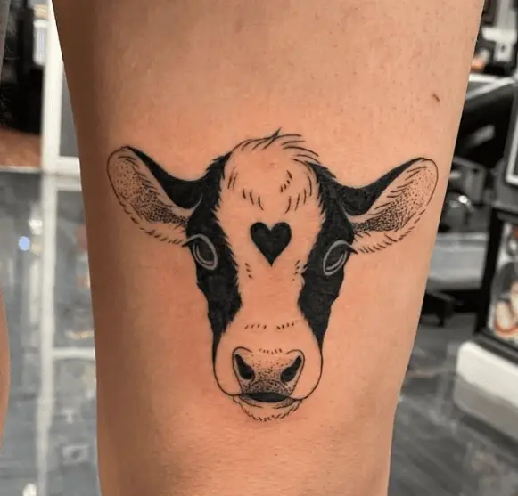 Black and White Cow Head Tattoo