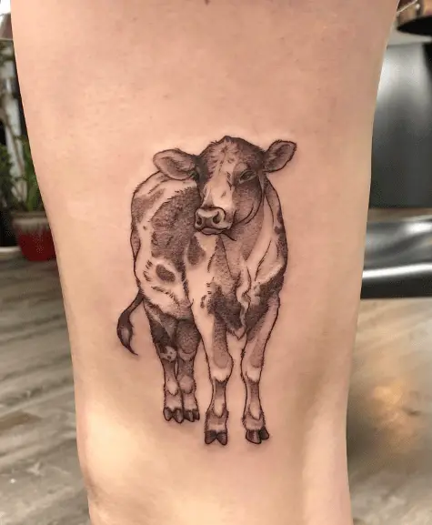 Greyscale Realistic Cow Tattoo