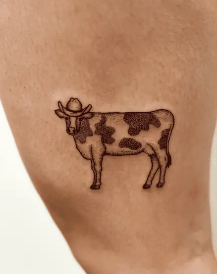 Brown Spots Cow with Hat Tattoo