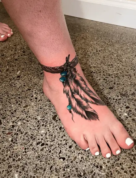 Native-American Feather Anklet Tattoo