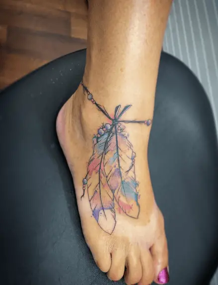 Multicolored Double Feather Anklet Tattoo