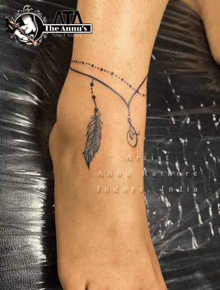 Initial Anklet with Feather Tattoo