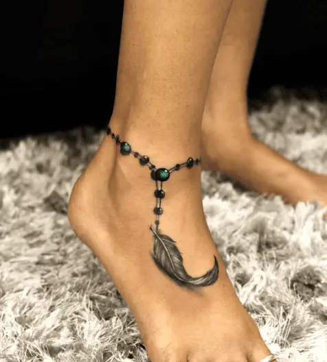 Green Stone Anklet with Feather Tattoo