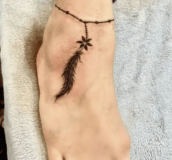 Floral Anklet with Feather Tattoo