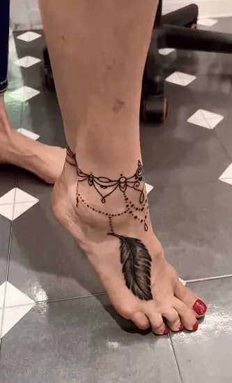 Ornamental Anklet with Feather Tattoo