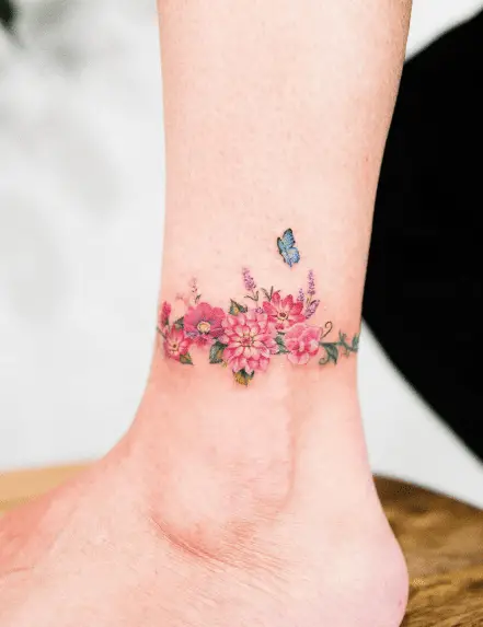 Multicolored Florals Anklet Tattoo
