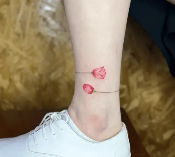Double Pink Flower Anklet Tattoo