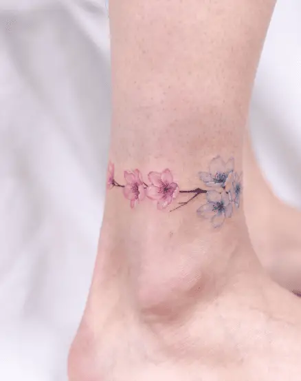 Rainbow Cherry Blossom Anklet Tattoo