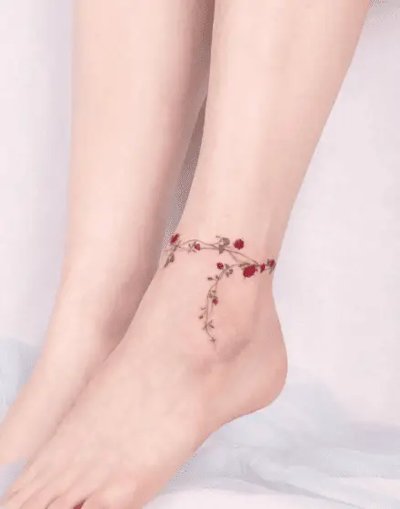 Red Floral Band Anklet Tattoo