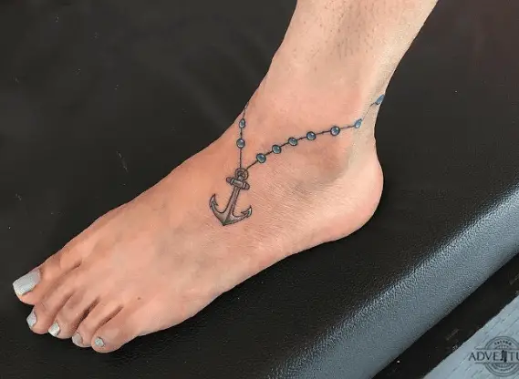 Blue Stone Anklet with Anchor Tattoo