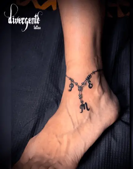 Ornamental Anklet with Initials Tattoo