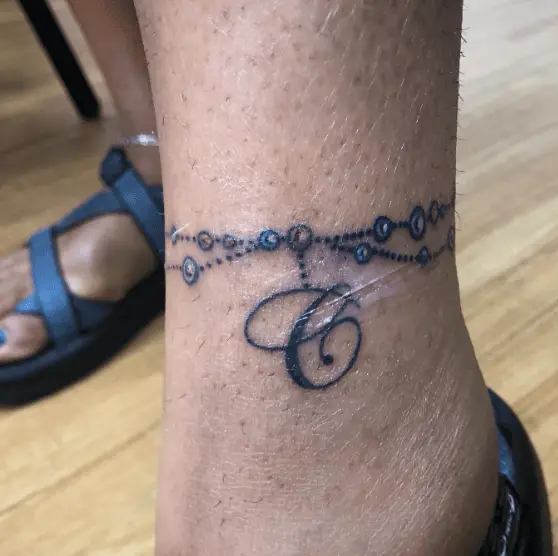 Bejeweled Anklet with Initial C Tattoo