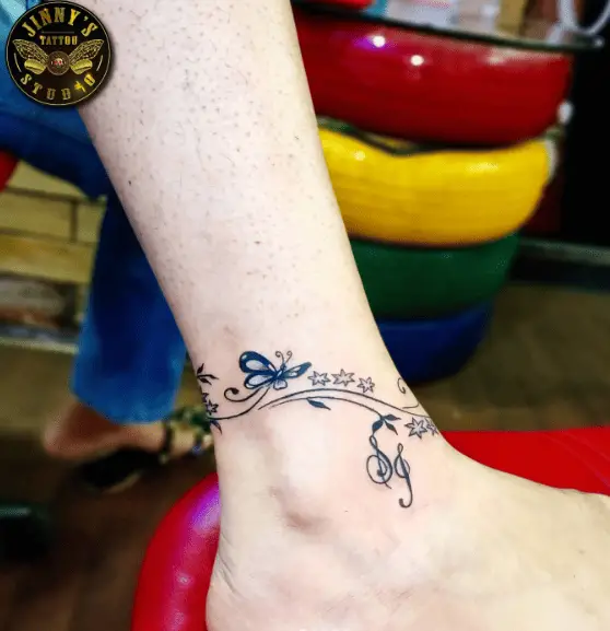Stars and Butterfly Anklet Tattoo