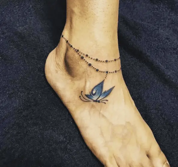 Simple Anklet with Blue Butterfly Tattoo