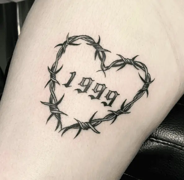 Heart Shaped Barbed Wire with 1999 Tattoo