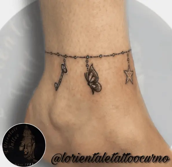 Anklet with Butterfly, Key and Star Tattoo