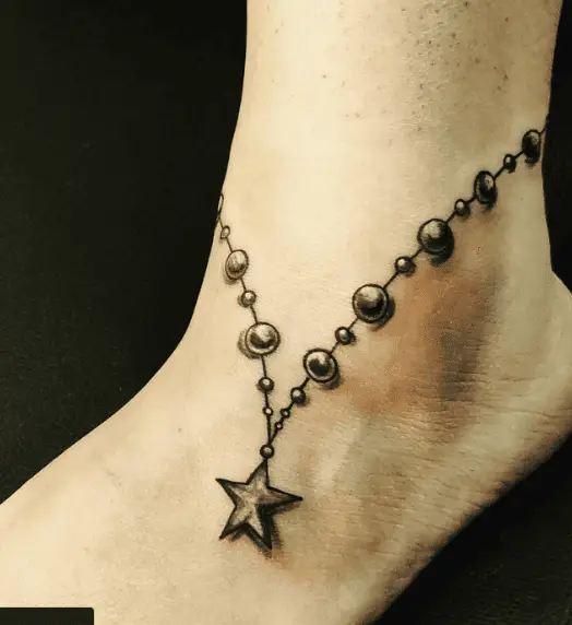 Black and Grey Anklet with Star Tattoo