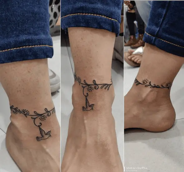 Leafy Anklet with Bird Tattoo