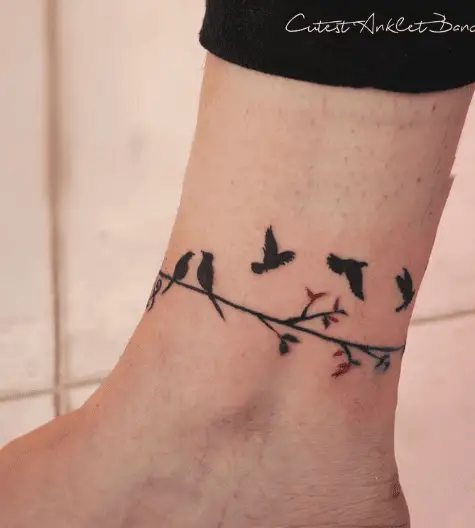 Branch Anklet with Bunch of Birds Tattoo