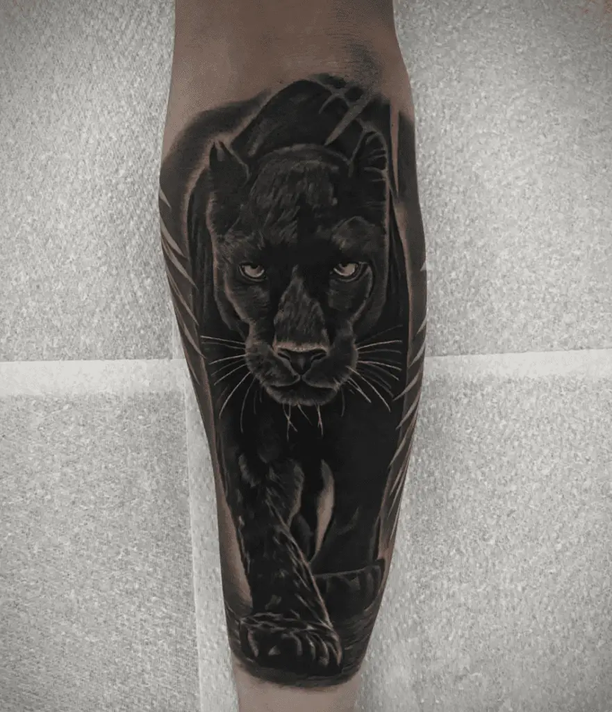 Black Panther Walking in Fierce Arm Tattoo