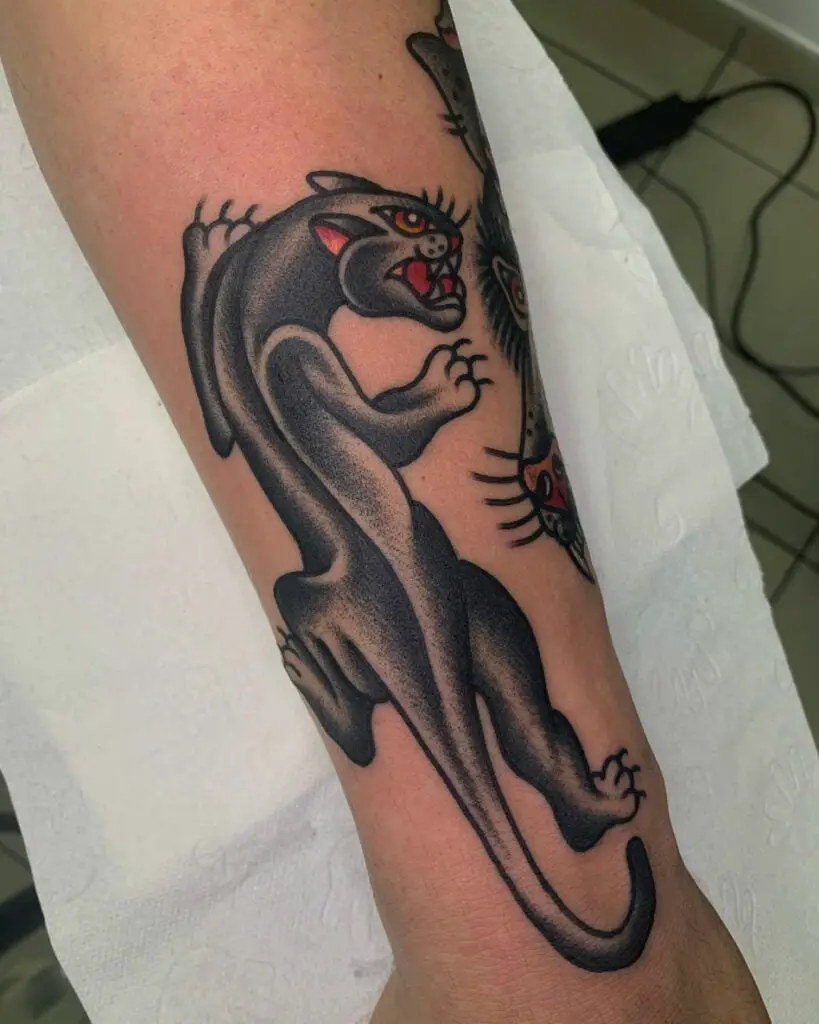 Black Panther With Sharp Claws Arm Tattoo