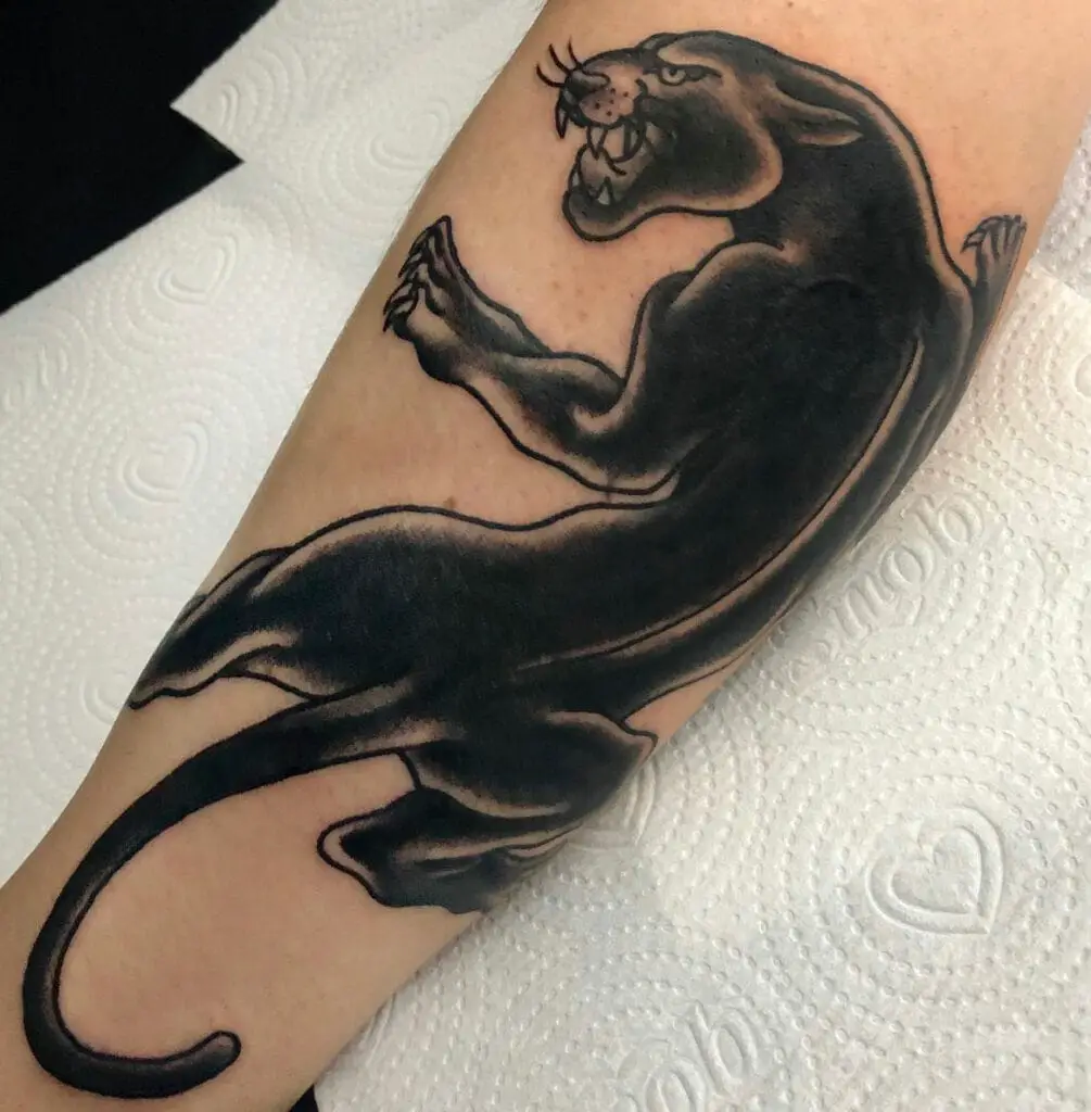 Black Panther in Crawling Pose Arm Tattoo