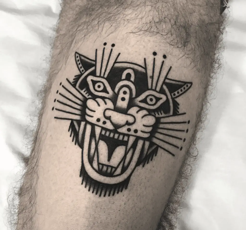 Black Panther in Traditional Design Style Leg Tattoo
