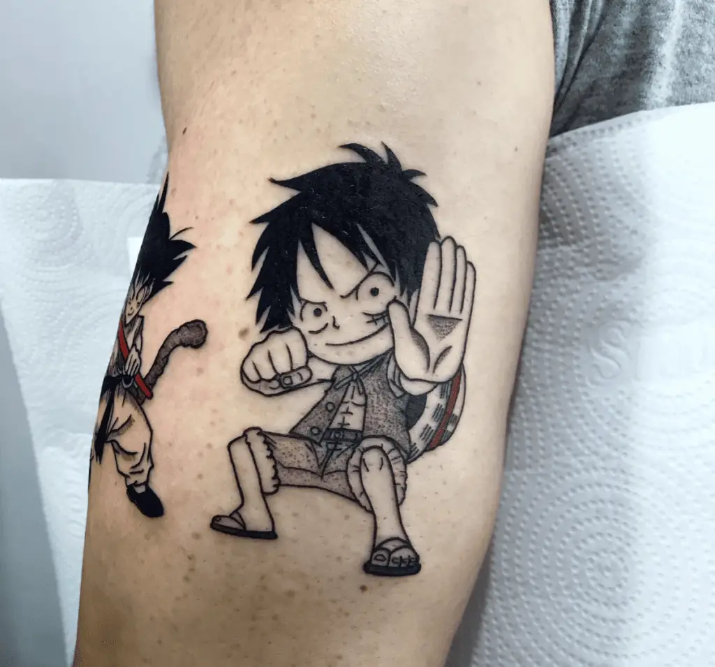 Black Work Kid Luffy Arm Tattoo