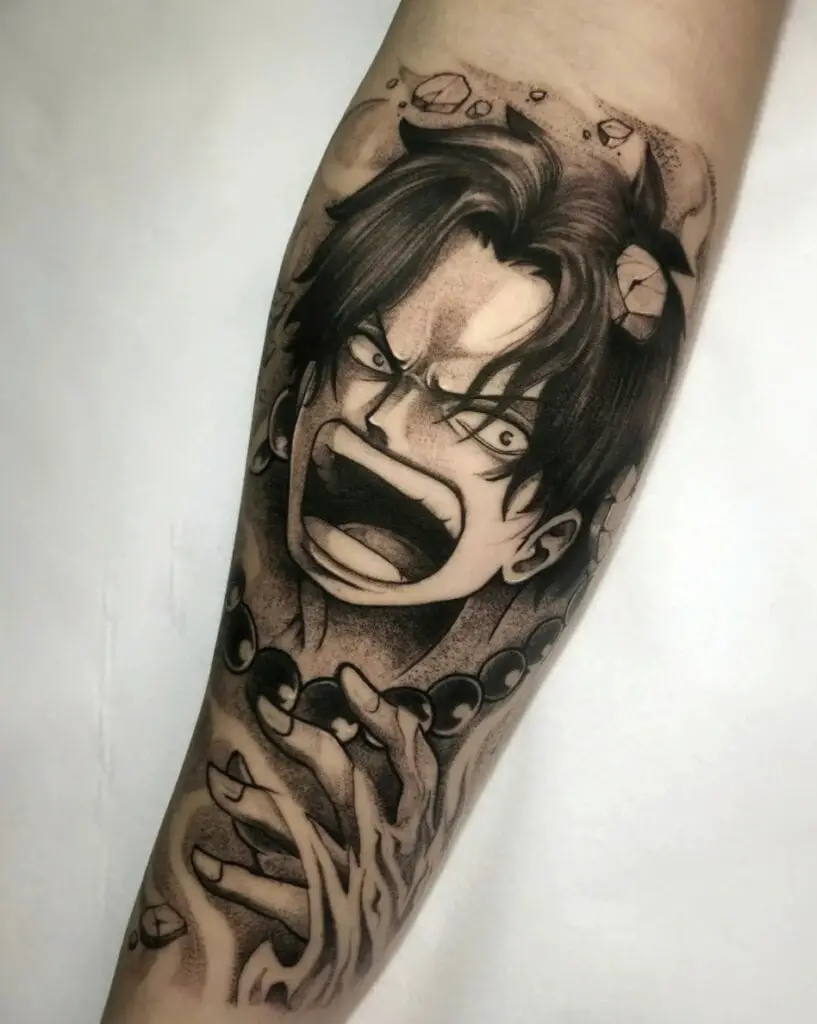 Black and Grey Ace Shouting Arm Tattoo
