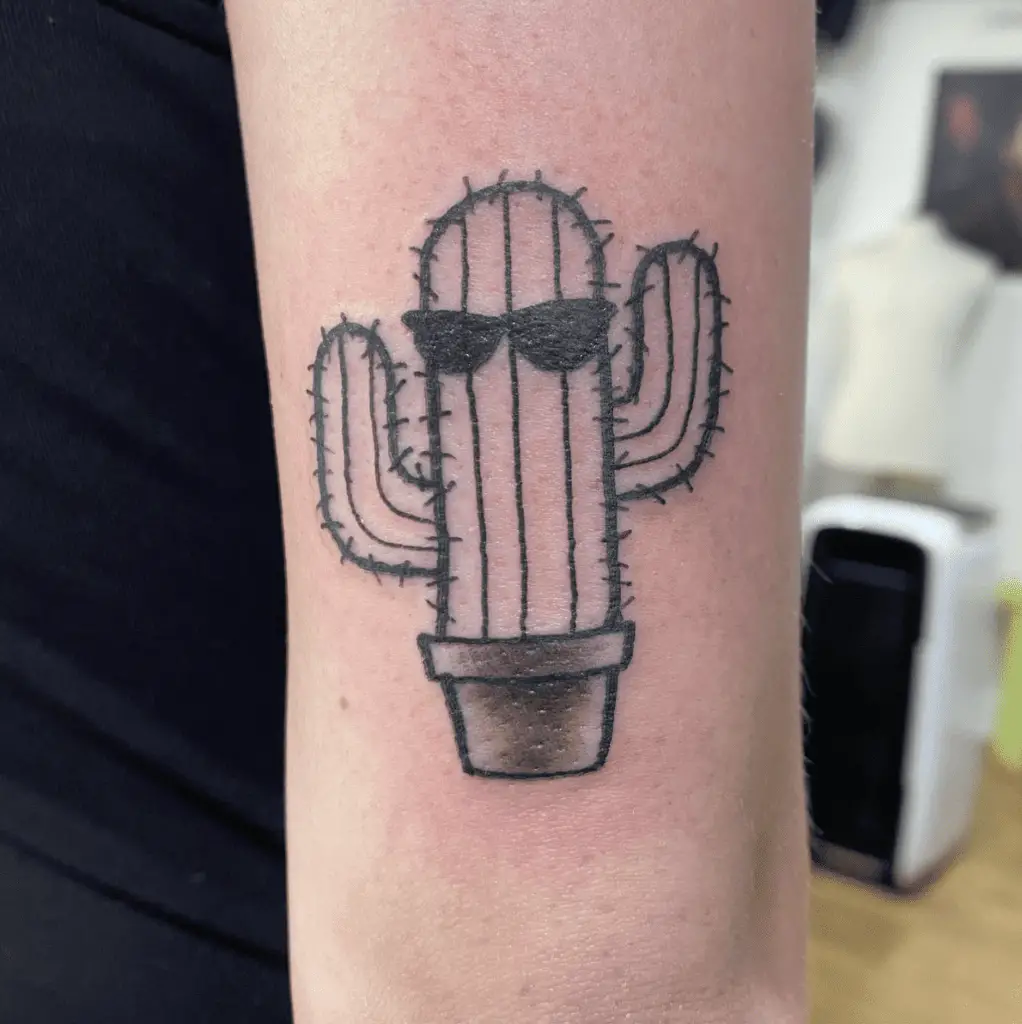 Cactus With Sunglasses Arm Tattoo