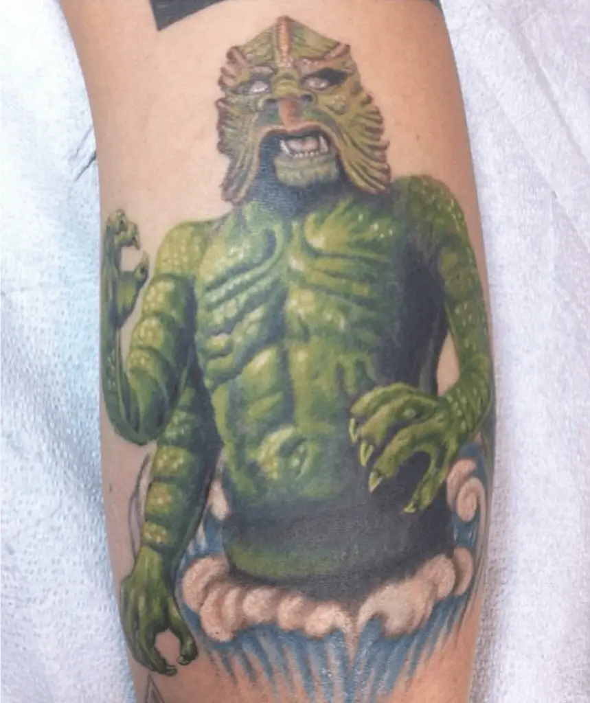 Colored Green Human Kraken Leg Tattoo