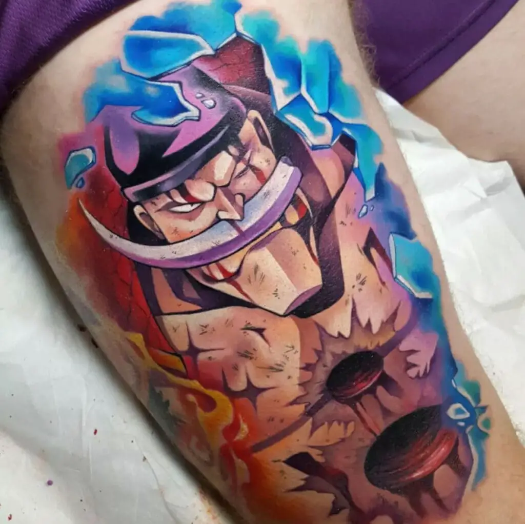 Colored Illustration of Whitebeard With Fire and Ice Thigh Tattoo