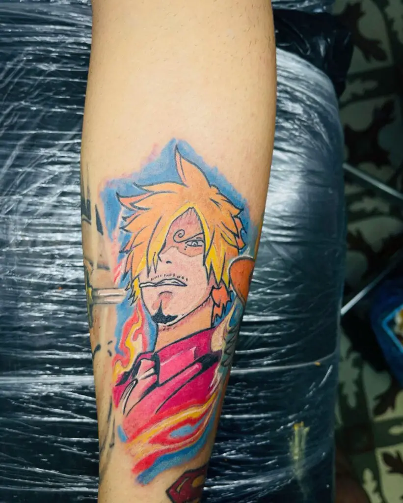 Colored Sanji With Pink Suit Arm Tattoo