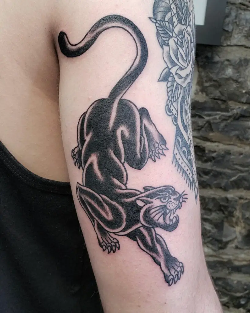 Crawling Black Panther Upper Arm Tattoo