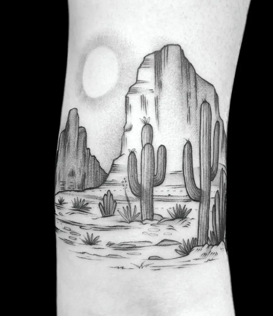 Detailed Cactus Desert Arm Tattoo