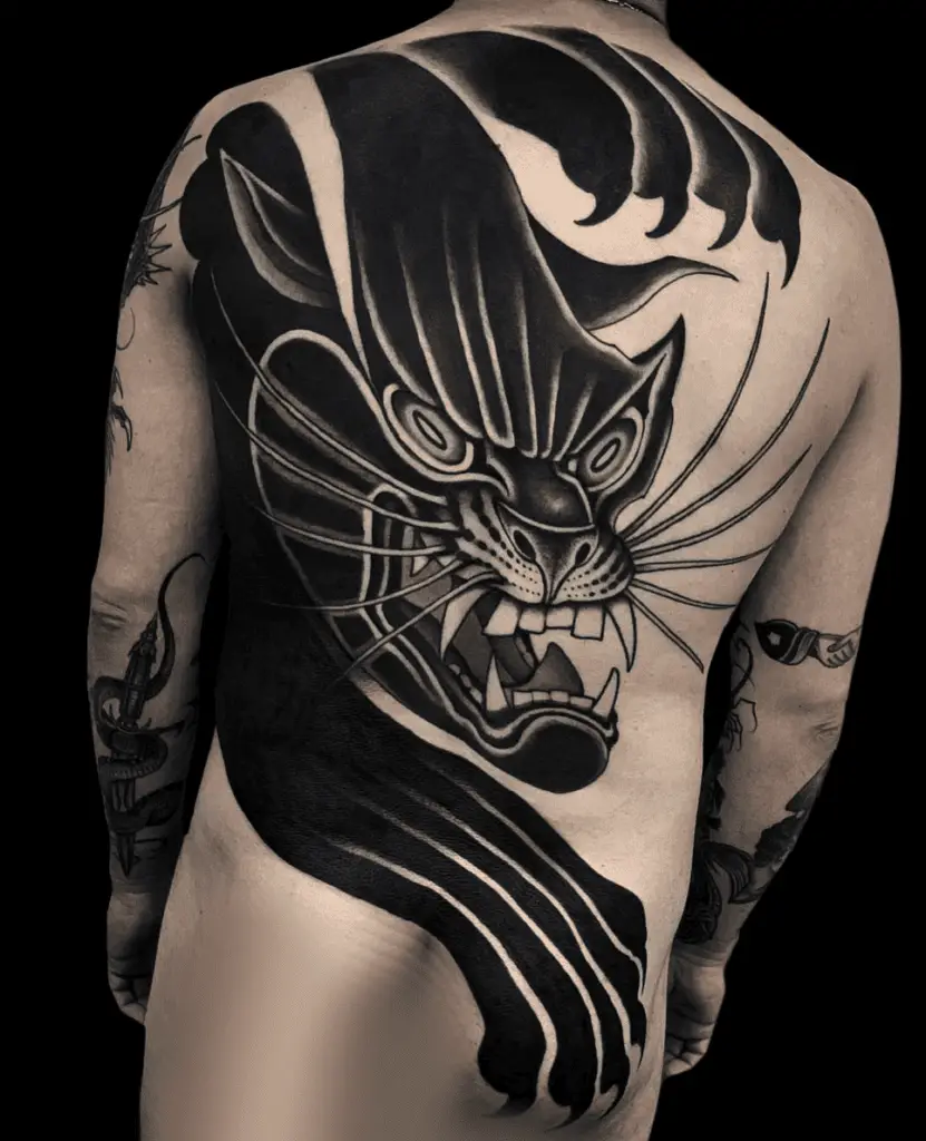 Detailed Illustration of Black Panther Full Back Tattoo