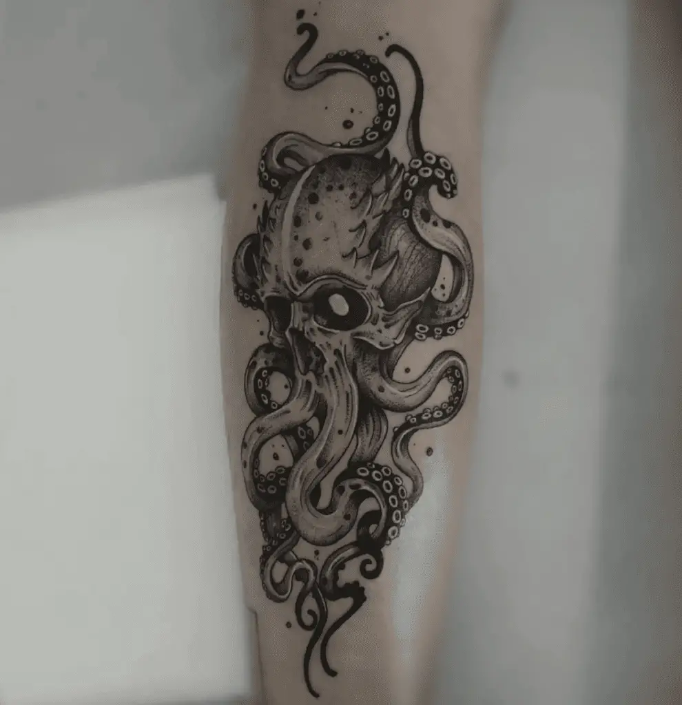 Detailed Kraken Skull Arm Tattoo