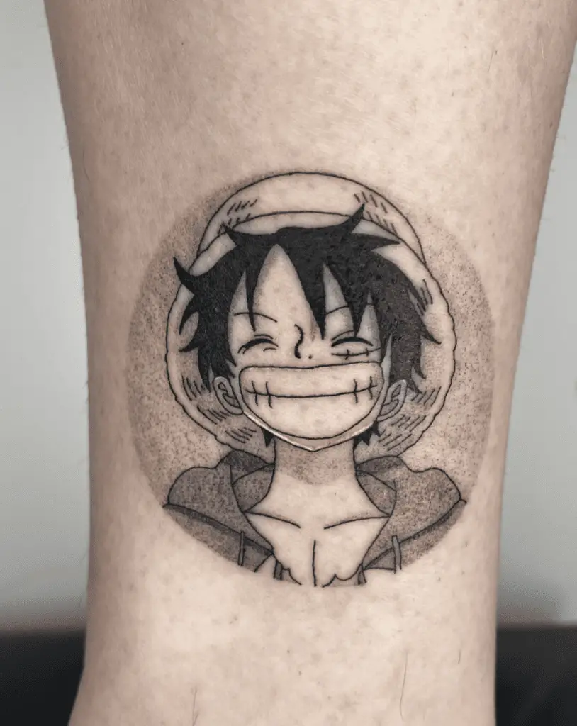 Dot Work Luffy Smiling Ankle Tattoo